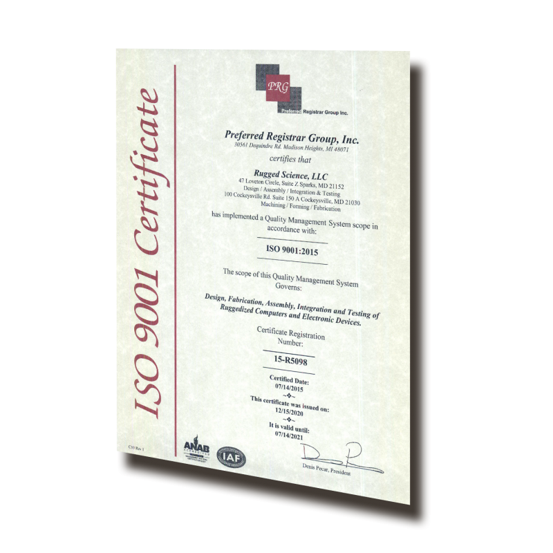 Rugged Science ISO Certificate